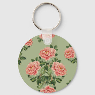 Porte-clés Pink Floral Pattern on Green Background | Seamless