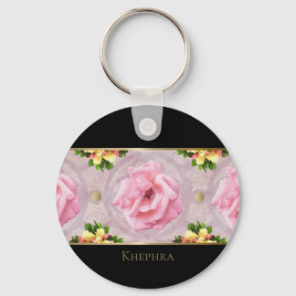 Porte-clés Pink Floral Watercolor Monogram Name