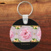 Porte-clés Pink Floral Watercolor Monogram Name  (Recto)