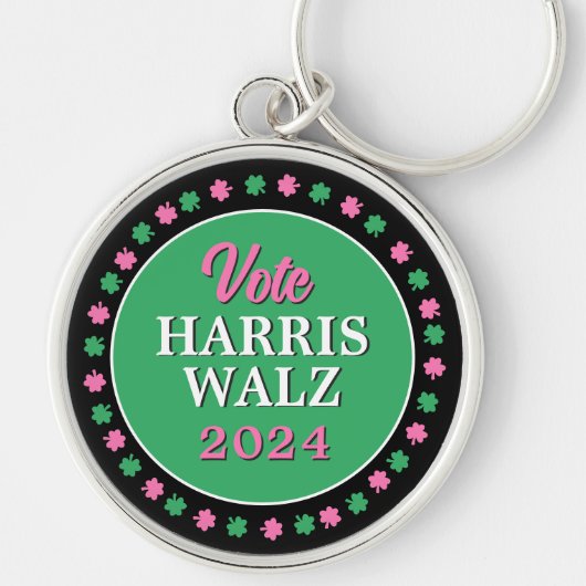 Porte-clés Pink Green Clover 2024 Vote Harris Walz (Devant)