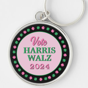 Porte-clés Pink Green Clover 2024 Vote Harris Walz