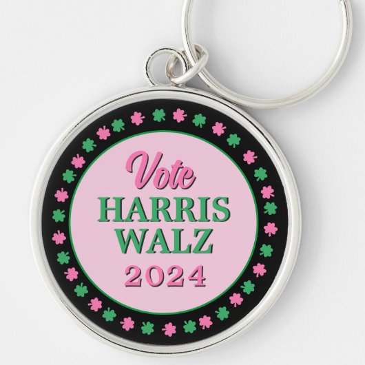Porte-clés Pink Green Clover 2024 Vote Harris Walz (Devant)