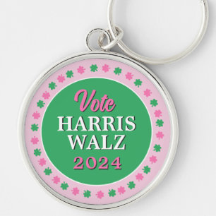 Porte-clés Pink Green Clover 2024 Vote Harris Walz