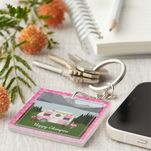 Porte-clés Pink Happy Glamper Campers Porte - clé acrylique (Devant Droit)