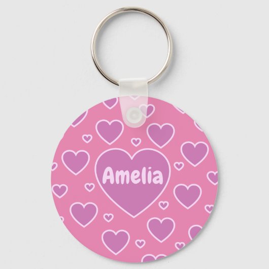 Porte-clés Pink Hearts Preppy Aesthetic Key Ring (Recto)