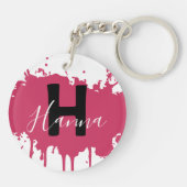 Porte-clés Pink Paint Splash Monogram Acrylic Bag Charm (Dos)
