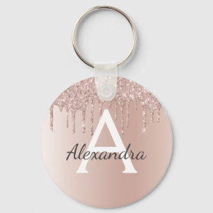 Porte-clés Pink Rose Gold Faux Stainless Steel Monogram