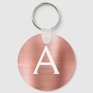 Porte-clés Pink Rose Gold Faux Stainless Steel Monogram