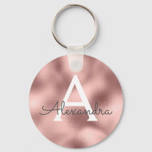 Porte-clés Pink Rose Gold Foil & Sparkor Monogramme