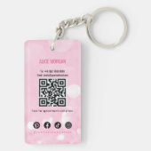Porte-clés Pink Sparkly Makeup Artist Glamour Bokeh Sequin QR (Dos)