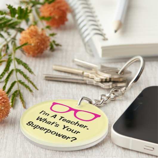Porte-clés Pink spectacles funny teacher keychain gift (Devant Droit)