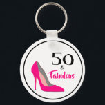 Porte-clés Pink Stiletto 50 et fabuleux 50e anniversaire<br><div class="desc">Pink Stiletto 50 et Fabulous 50th Birthday design glamour en rose chaud et noir.</div>