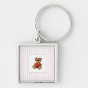 Porte-clés Pink Stripes - Teddy Bear with Valentines Heart