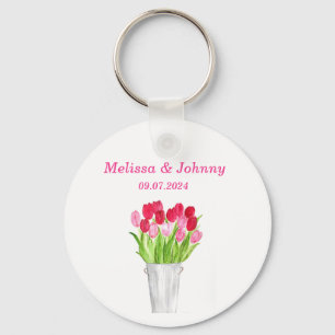 Porte-clés Pink Tulips aquarelle florale élégant Mariage