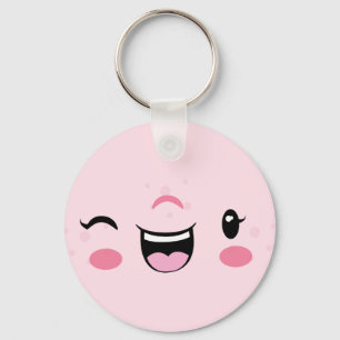 Porte-clés Pink Winking Kawaii Face Porte - clé