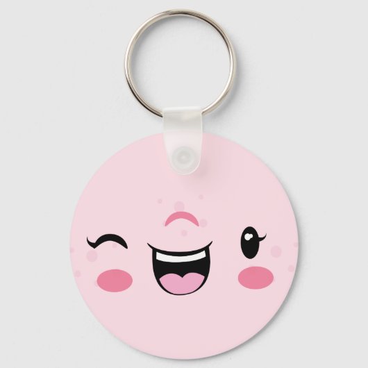 Porte-clés Pink Winking Kawaii Face Porte - clé (Recto)