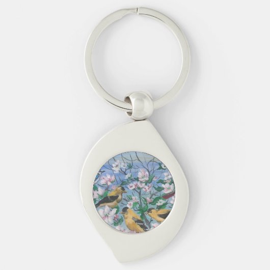 Porte-clés Pinson jaune en fleurs (Devant)