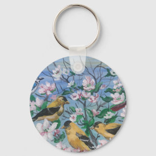 Porte-clés Pinson jaune en fleurs