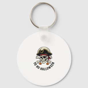 Porte-clés Pirate Crâne Halloween Gravure Vintage Blanc Shi