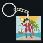 Porte-clés Pirate kid birthday<br><div class="desc">This product is for kids that love pirates and piracy stories. It feesta cute little pirate boy that has arrived on this island with palm trees. There's a pirate ship in the horizon waiting for him to return with a treasure! Seagulls are watching. This product is ideal for a pirate...</div>