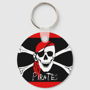 Porte-clés Pirates - noirs et crâne rouge de pirate