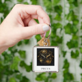 Porte-clés Pisces Keychain Black and Gold Zodiac Sign Gift (main)