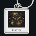 Porte-clés Pisces Keychain Black and Gold Zodiac Sign Gift<br><div class="desc">Looking for the perfect gift for a Pisces in your life? This black and gold Pisces keychain is an elegant and stylish way to show off their zodiac sign wherever they go. The sleek design and high-quality materials make it a thoughtful and long-lasting gift that they'll love for years to...</div>