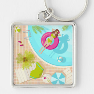 Porte-clés Piscine fille en bikini plage d'été