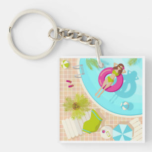Porte-clés Piscine fille en bikini sac fourre-tout de plage d