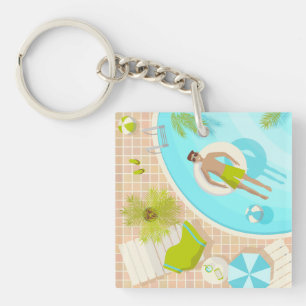 Porte-clés Piscine mec sur la plage tropicale estivale vacanc