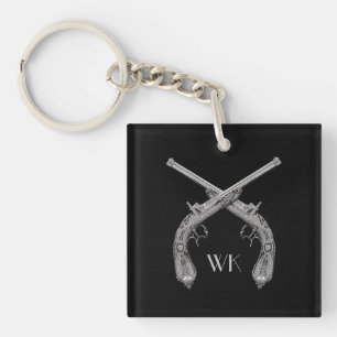 Porte-clés Pistolets croisés Monogram noir