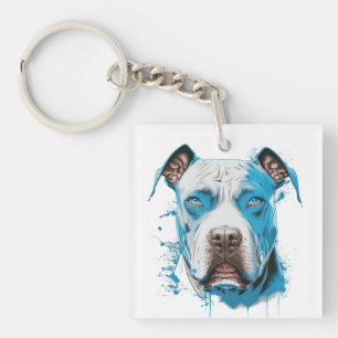 Porte-clés Pitbull Blanc aux Yeux Bleus Papa Pitbull