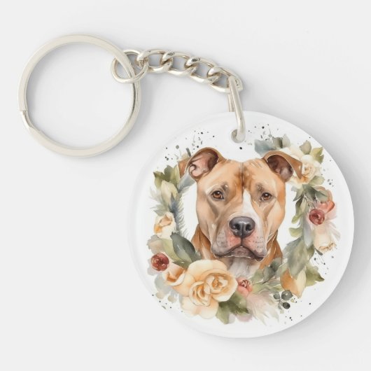 Porte-clés Pitbull Christmas Wreath Festive Pup (Devant)