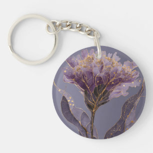 Porte-clés Pivoine Violette Inspirée Florale Accents Dorés