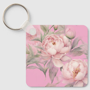 Porte-clés Pivoines roses, jolies fleurs de jardin