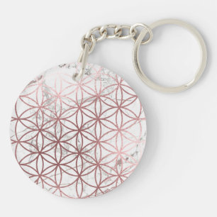 Porte-clés PixDezines Fleur de Vie / Faux Or Rose+Marbre