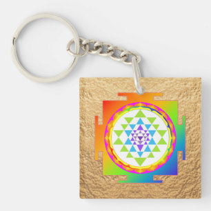 Porte-clés PixDezines Sri Yantra, chakra Nettoyage coloré