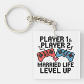 Porte-clés Pixel Gaming Couple Level Up Design (Devant)