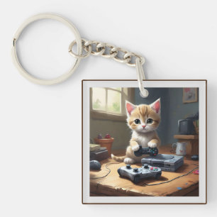 Porte-clés "Pixel Paws : The Gamer Kitten in Action"