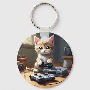 Porte-clés "Pixel Paws : The Gamer Kitten in Action"