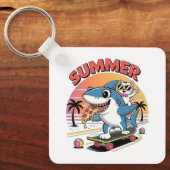 Porte-clés Pizza d'été avec requin et chat (Recto)