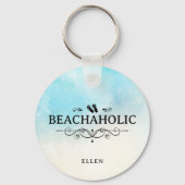 Porte-clés Plage Beachaholic Watercolor personnalisée (Recto)