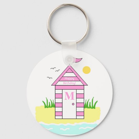 Porte-clés Plage Cabanon rose (Recto)