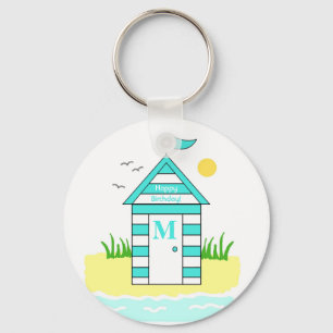 Porte-clés Plage Cabine Clé Bleu Ring