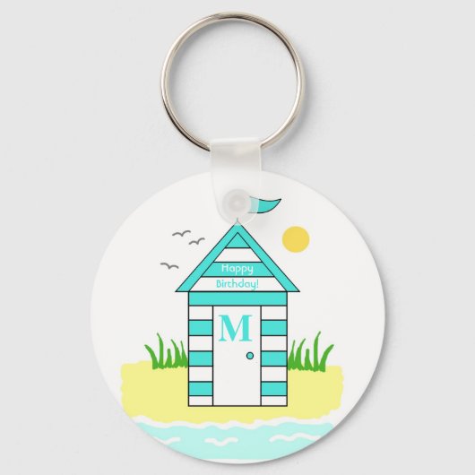 Porte-clés Plage Cabine Clé Bleu Ring (Recto)