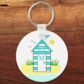 Porte-clés Plage Cabine Clé Bleu Ring (Recto)