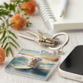 Porte-clés Plage de Coton De Tulear Peinture de surf (Devant Droit)