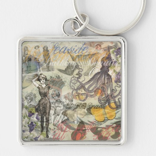 Porte-clés Plage de la Pieuvre Antique Steampunk Côté Mer (Devant)