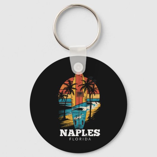 Porte-clés Plage de Naples Floride Surfboard Surf Rétro  (Recto)