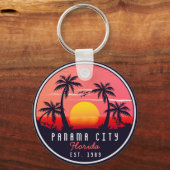 Porte-clés Plage de Panama City Floride Retro Coucher de sole (Recto)